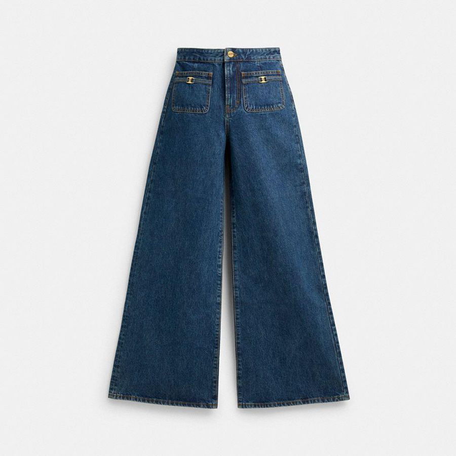Pantalon COACH Mujer Azules | 587-OQEKAF